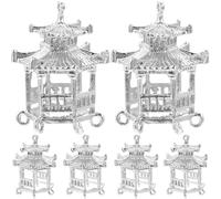 Abaodam Lot de 6 Breloques Pendentifs en Alliage Ajouré Style Pavillon Argenté - Accessoires de Création de Bijoux DIY pour Colliers, Bracelets et Boucles D’oreilles, Décoration Vintage
