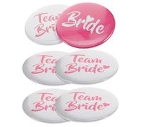 Abaodam Lot de 6 Broches Enterrement de Vie de Jeune Fille Badges Team Bride Blanc et Rose Accessoires Fête Prénuptiale pour Future Mariée Articles Décoratifs pour Soirée Entre