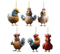 Abaodam Lot De 6 Décorations Suspendues En Forme D'Animaux Coq Décoration De Noël Poulet Coq Boules De Poulet Ornements D'Oiseaux Pour Arbre De Noël Poulet En Acrylique À