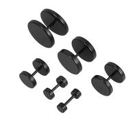 Abaodam Lot De 6 Paires De Boucles D'oreilles Noires Homme En Acier Titane, Style Punk, Formes Haltere Percées Vis, Tailles Variées 3-14 Mm, Accessoires Mode Pour Usage Quotidien