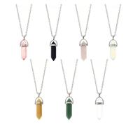 Abaodam Lot de 7 Colliers Pendentifs en Cristal Naturel Hexagonal Pierres Naturelles Multicolores Chaînes de Clavicule Chic pour Femme Bijoux pour Occasions Spéciales