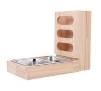 Abaodam Mangeoire en Bois et Acier Inoxydable pour Petits Animaux, Support Stable Compact pour Lapins, Cochons D’Inde et Chinchillas, Accessoire D’Alimentation Polyvalent pour Cage