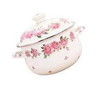 Abaodam Marmite à Soupe 20 CM en Émail Fond Plat Kaki, Double Anse, Capacité 2,3 L, pour Cuisson Directe sur Grill et Préparation de Plats Maison