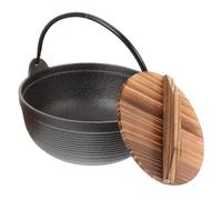 Abaodam Marmite de Camping Japonaise en Fonte avec Couvercle en Bois | Chauffe Uniforme, Poignée Suspendue Anti-brûlure, Surface Lisse, Usage Tableside, Ramen et Hot Pot