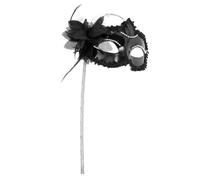 Abaodam Masque de Bal Masqué à Main pour Femme Masque Vénitien avec Bord Électroplaqué Argent et Noir Accessoire Cosplay Plume pour Carnaval et Fête Costumée