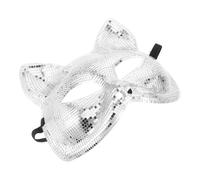 Abaodam Masque de Chat Disco Argenté à Visage Miroir Réfléchissant, en Plastique Réutilisable Confortable, pour Spectacles et Soirées Masquées