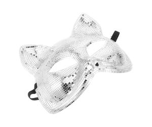 Abaodam Masque de Chat Disco Argenté à Visage Miroir Réfléchissant, en Plastique Réutilisable Confortable, pour Spectacles et Soirées Masquées