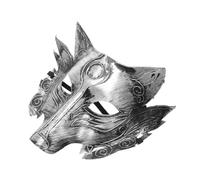 Abaodam Masque de Loup Halloween en Plastique Argenté Rétro, 1 Pièce, Accessoire de Costume pour Cosplay et Fête D’halloween, Masque Amusant et Réaliste pour Soirée Costumée et Festival