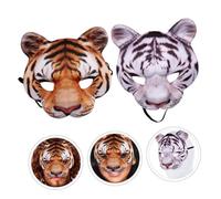 Abaodam Masque de Tigre Unisexe en Plastique Blanc et Jaune, Lot de 2 Masques pour Halloween et Carnaval, Demi-masques Cosplay Animaux, Accessoire Déguisement Fête et Parade