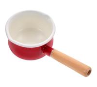 Abaodam Mini Casserole en Émail Poignée en Bois, 15 CM, pour Préparation de Lait, Soupes et Repas Bébé à Domicile