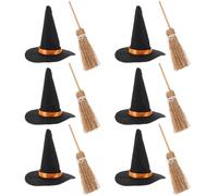 Abaodam Mini Chapeaux de Sorcière en Feutre 6 Pièces Mini Balais en Bois 6 Pièces pour Décoration Halloween et Loisirs Créatifs Accessoires DIY pour Poupées et Fêtes Kit Décoratif