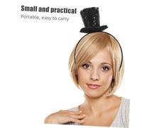 Abaodam Mini Top Hat Fascinator Noir à Paillettes avec Nœud Bandeau Headband pour Halloween Noël Fête à Thème et Costume Cosplay Femme Adulte