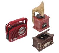 Abaodam Mini Tourne-Disque Rétro en Résine 3 Pièces Ornement Phonographe Vintage Compact pour Décoration Maison de Poupée et Coin Lecture, Modèle Rétro Musical Décoratif