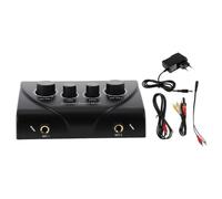 Abaodam Mixeur Audio à Deux Canaux pour Karaoké avec Double Entrée Microphone, Mini Table de Mixage Stéréo Noire en Abs, Compatible PC et Usage Dj Scène Bar, Alimentation Ac220v, Kit