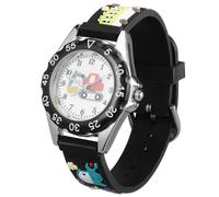 Abaodam Montre à Quartz pour Garçon et Filles en Silicone Noir, Bracelet Ajustable, Motif Dessin Animé de Course de Voiture, Montre Étudiante Confortable et Facile à Lire, pour L’école