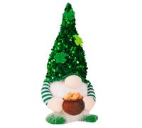 Abaodam Nain Décoratif Lumineux Saint-Patrick Chapeau à Paillettes Trèfle, Figurine GNOME Irlandais Compacte pour Décoration Maison et Fête, Ornement sans Pile, Style GNOME de Festival