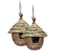 Abaodam Nichoir Artificiel Suspendu Paille Tressée Main Abri Rustique pour Oiseaux de Jardin Extérieur Nid Naturel