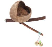 Abaodam Nichoir D’Oiseau, Nid de Reproduction Rond en Coque de Noix de Coco et Bois, avec Perchoir et Clochette, pour Perroquet, Maison et Animalerie