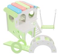 Abaodam Nid pour Petit Animal de Compagnie 4 Pièces - Maison de Repos Colorée pour Hamster Balançoire Verte Bascule Grand Pont Vert et Maison Villa à Toit Coloré - Interactif Sécurisé