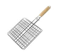 Abaodam Panier à Poisson en Acier Inoxydable pour Barbecue Extérieur Manche en Bois, Grille Rectangulaire Portable pour Camping, Fête Cuisine, Panier à Griller Antidérapant, Résistant