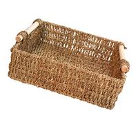 Abaodam Panier De Rangement En Paille Tressée Grosse Taille 29x29x9 Cm Poignée En Bois Naturel Multifonction Pour Bureau Et Salle De Bain