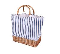 Abaodam Paquet à Main Cabas en Toile et Rotin Tressé Léger et Solide Format Moyen Rayures Bleues Paquet Écologique pour Femme Shopping et Voyages Coutures Soignées Design Simple et