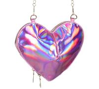 Abaodam Paquet à Main Cœur Femme Mini Pochette Bandoulière Rose Irisé en Polyuréthane Léger Chaîne Ajustable Petit Paquet pour Soirées et Occasions Spéciales Chic et Pratique