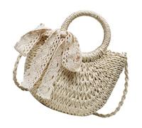 Abaodam Paquet à Main en Paille Tissée D’Été Blanc Crème avec Ruban en Dentelle Paquet à Bandoulière Mode pour Femme Léger et Spacieux pour Sorties et Vacances