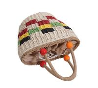 Abaodam Paquet à Main Tissé en Paille Naturelle Poignée en Perles de Bois, Capacité Spacieuse et Design Panier Élégant, pour Voyage et Usage Quotidien