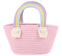 Abaodam Paquet de Plage Tissé en Coton Anses Cabas Bohème Coloré Arc-en-Ciel Paquet à Main Portable pour Été Plage et Repas en Plein Air Léger et Spacieux 1 Pièce Rose Couleur Aléatoire