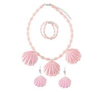 Abaodam Parure Bijoux Coquillage Rose pour Femmes et Filles Bracelet Collier et Boucles Oreilles Légers et Élégants pour Mariage Soirée et Occasions Spéciales