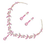 Abaodam Parure Bijoux Mariage Femme Collier Pendentif Goutte d'Eau en Cristal Rose 2 Styles Boucles d'Oreilles Pendantes Alliage Zinc Accessoire Cérémonie Fête et Soirée Élégante
