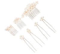 Abaodam Peignes à Cheveux Faciles à Clipser Ensemble de 7 en Perles Artificielles et Métal Doré, Accessoires Élégants pour Anniversaire pour Mariage pour Femmes et Filles