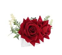 Abaodam Peignes Latéraux Barrette à Cheveux Rouges en Flanelle avec Fleurs Artificielles en Alliage Style Rose Réaliste pour Mariages et Performances sur Scène