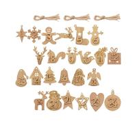 Abaodam Pendentifs Chiffres de L'avent en Bois Marron pour Décoration de Noël, 24 Pièces Corde pour Suspendre, pour Sapin ou Mur