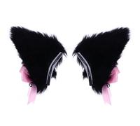 Abaodam Pince à Cheveux Oreilles de Chat Noires en Imitation Fourrure de Lapin Design Clochettes et Nœud Accessoire Cosplay et Fête Halloween pour Filles et Femmes