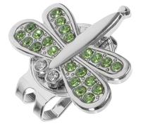 Abaodam Pince Métallique pour Casquette de Golf en Alliage D'aluminium Marqueur de Balle de Golf en Strass Vert Brillant, Forme Libellule, Facile à Fixer sur Visière ou Vêtements