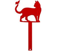 Abaodam Piquet de Boîte aux Lettres en Fer Décoratif Rouge, Ornement Silhouette Chat, Décoration Extérieure pour Jardin, Accessoire Résistant et Élégant pour Pelouse et Entrée