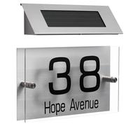 Abaodam Plaque D’Adresse Solaire 18 LED Bicolore, Lampe Extérieure pour Numéro de Maison, Panneau Lumineux Résistant aux Intempéries, Éclairage LED pour Jardin et Porche