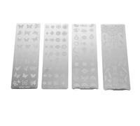 Abaodam Plaques de Stamping à Ongles en Acier Inoxydable Argenté, 4 Feuilles Motifs Fleurs et Ailes, Faciles à Utiliser pour Nail Art DIY et Décoration Manucure