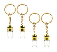 Abaodam Porte-clés Flacon en Verre Transparent 4 Pcs avec Bouchon Acrylique Doré, Pendentif Mini Bouteille pour Huile Essentielle, Décoration Intérieure et Accessoires Créatifs