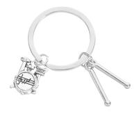 Abaodam Porte-Clés Tambour en Métal Argenté Baguettes de Batterie Décoration Suspendue de Tambour Accessoire de Paquet pour Amateurs de Musique Rock Porte-Clés Instrument de Musique