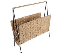 Abaodam Porte Journaux en Rotin Tressé de Style Rustique, Panier de Rangement Ménager Multifonction en Fer et Corde en Papier pour Bureau et Maison