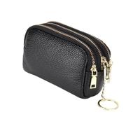 Abaodam Porte-Monnaie en Cuir de Vachette Noir Pochette Zippée, Grosse Capacité et Texture Fine, Anneau Porte-clés Confortable pour Fille ou Petite Amie
