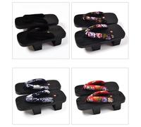 Abaodam Sabots Japonerie d'Été pour Hommes et Femmes Sandales à Plateforme en Bois Foncé à Deux Dents Motif Floral Rouge Pointure 38 Légères et Confortables pour Marche et Loisirs