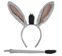 Abaodam Set de Costume D'âne Serrage-tête Oreilles et Queue en Peluche, Accessoires Résistants et Doux Peau, Halloween et Carnavals