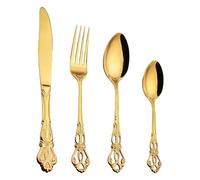 Abaodam Set de Couverts en Acier Inoxydable Doré 1set Fourchette-cuillère et Couteau à Steak, Design Vintage pour Maison et Restaurant, Prise en Main Confortable