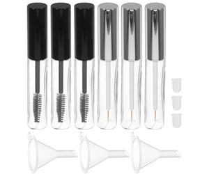 Abaodam Set de Tubes de Mascara Vides avec Brosse à Cils et Entonnoirs Lot de 3 10ml en Plastique Argenté pour Voyage et Création DIY de Maquillage Yeux