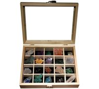 Abaodam Spécimens de Pierres Minérales Naturelles Boîte en Bois 20 Pièces en Minerai Brut pour Enseignement et Création Artisanale