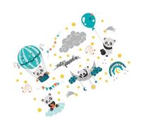 Abaodam Stickers Muraux pour Garçon et Filles en Pvc Autocollants et Étanches, Motif Panda et Montgolfière, 2 Feuilles pour Décoration de Chambre, Placard ou Escalier